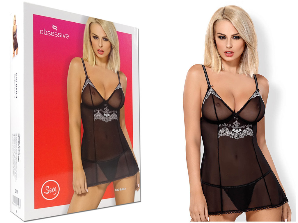 Juodas erotinis chalatas Obsessive babydoll - 2
