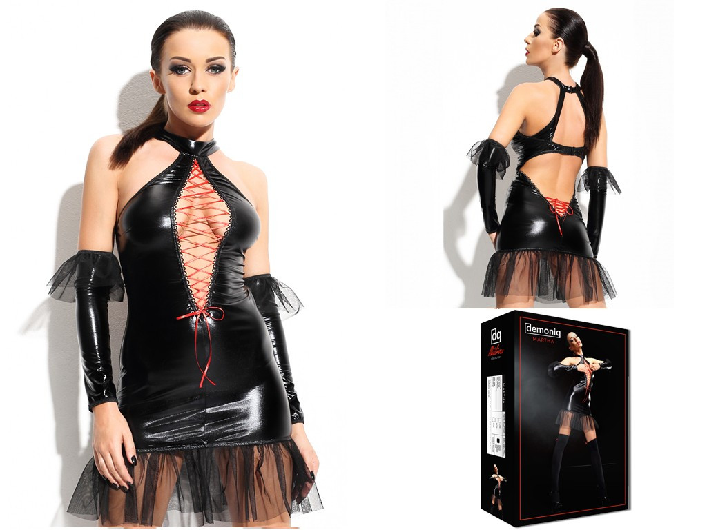 Schwarzes erotisches Kleid wie Lederunterwäsche - 4