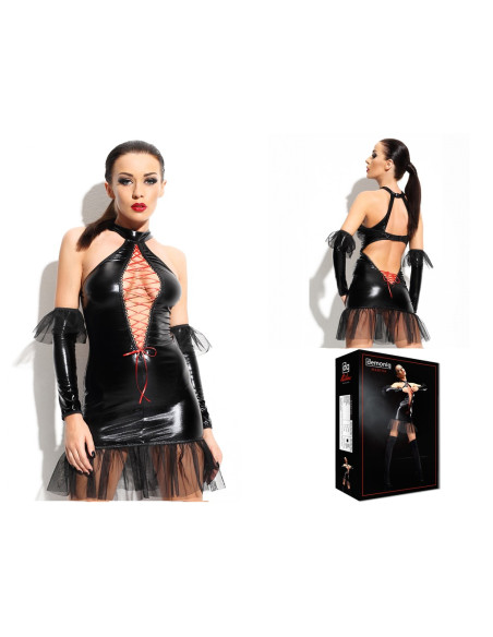 Robe érotique noire comme un sous-vêtement noué en cuir - 4