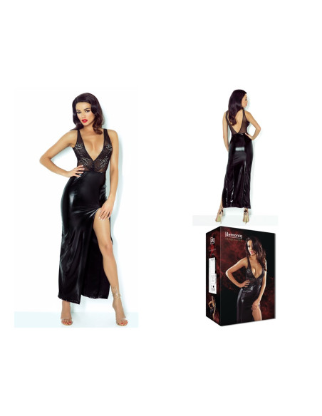 Černé dlouhé erotické šaty jako kůže - 4