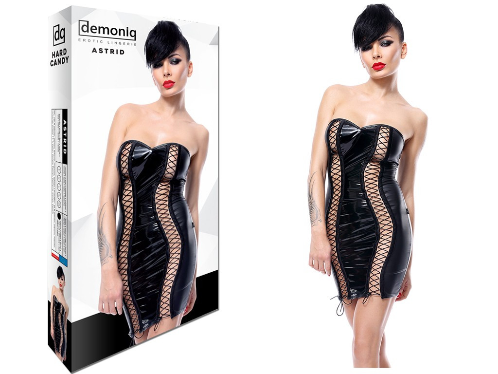 Melna wetlook erotiska kleita, piemēram, ādas apakšveļa - 3