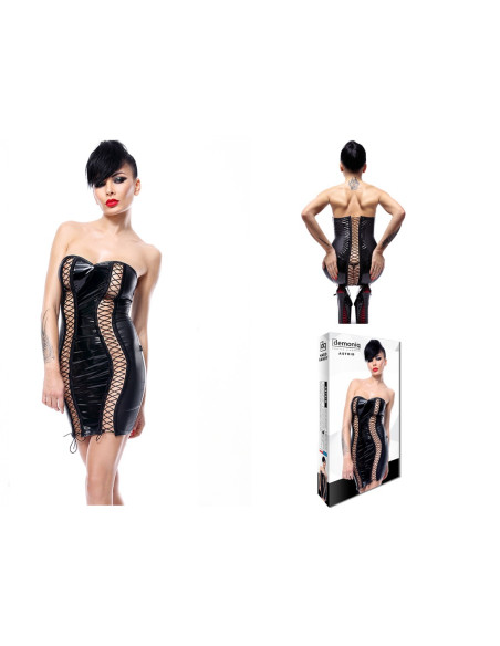 Czarna sukienka wetlook erotyczna jak skóra bielizna - 4