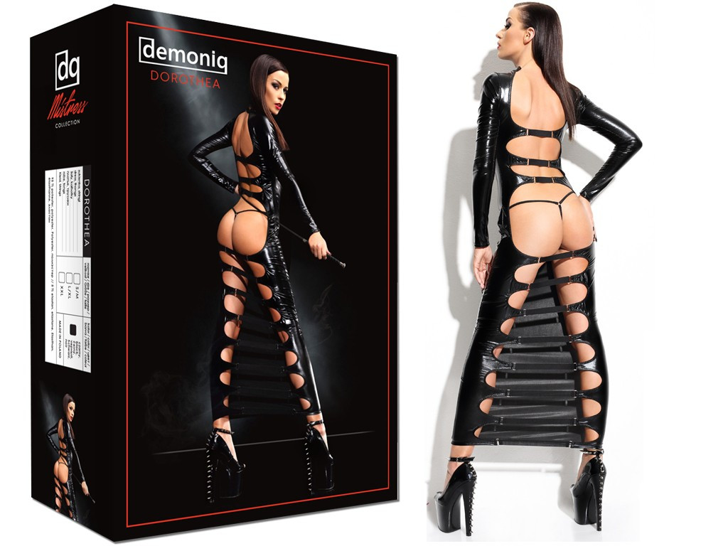 Černé dlouhé šaty, erotické prádlo jako kůže - 3