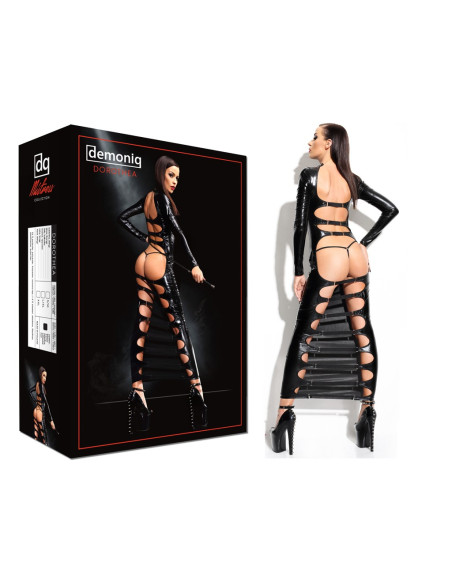 Czarna długa sukienka bielizna erotyczna jak latex