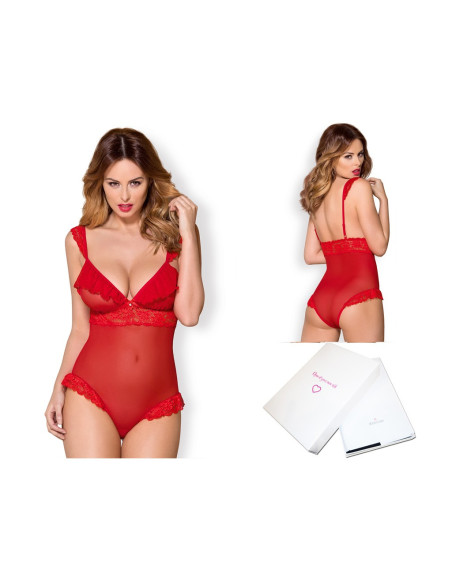 Czerwone body damskie Obsessive koronka falbanki