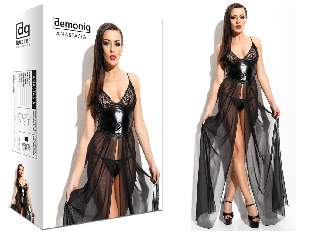 Langes Tüllkleid im Wet-Look wie ANASTASIA-Leder - 4