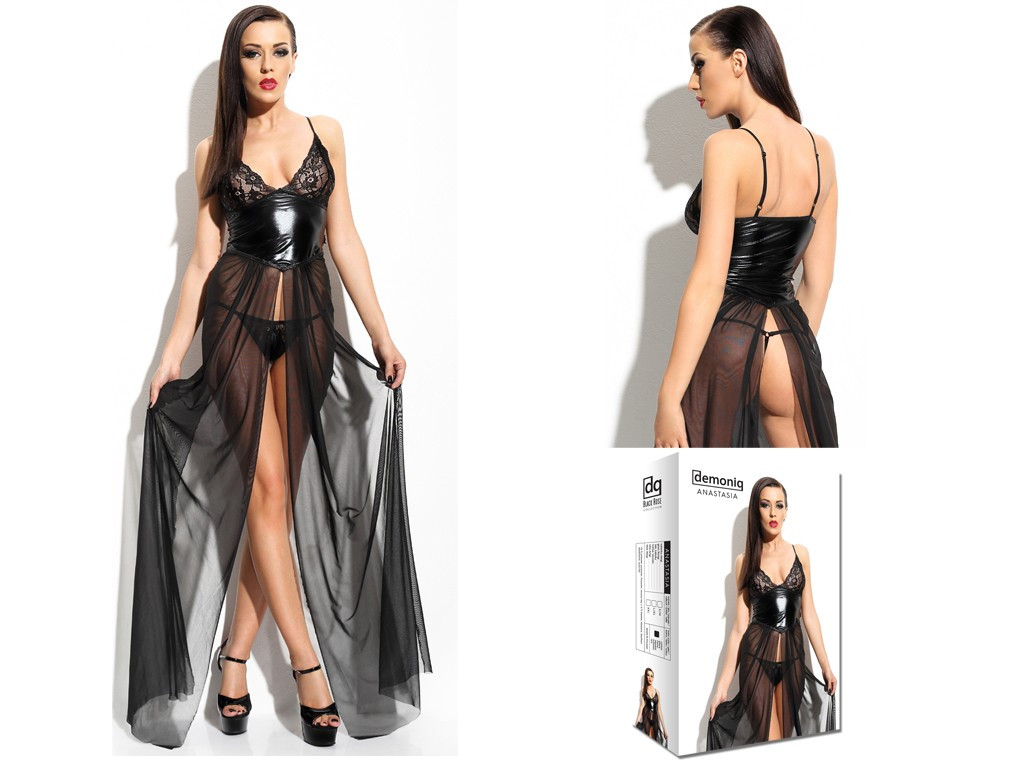 Long wet look dress tulle like leather ANASTASIA - 3