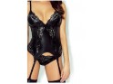 Black wet look leather corset tied - 5