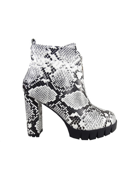 Bottes sur poteau en cuir écologique de serpent noir et blanc - 1