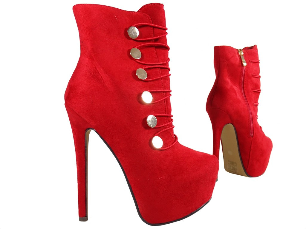 Red boots on the platform suede pins - 4