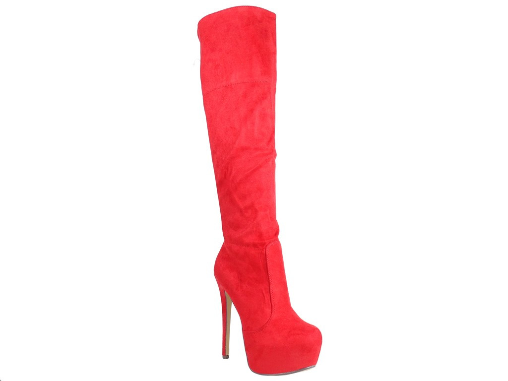 Rote Stiefel auf der Plattform Wildleder High Heels - 3
