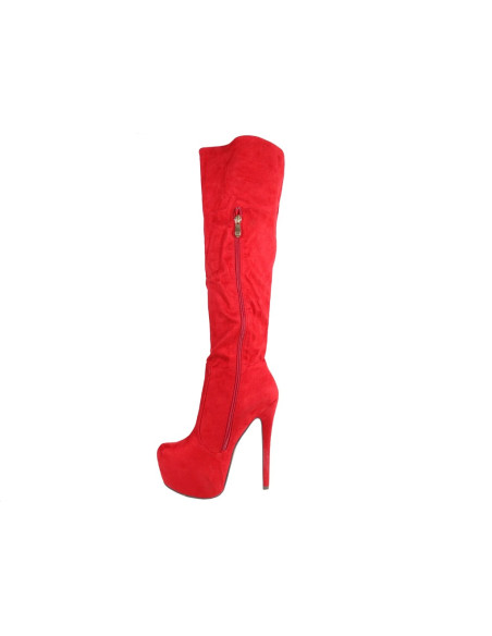 Raudonos spalvos platforminiai zomšiniai stiletto batai - 4