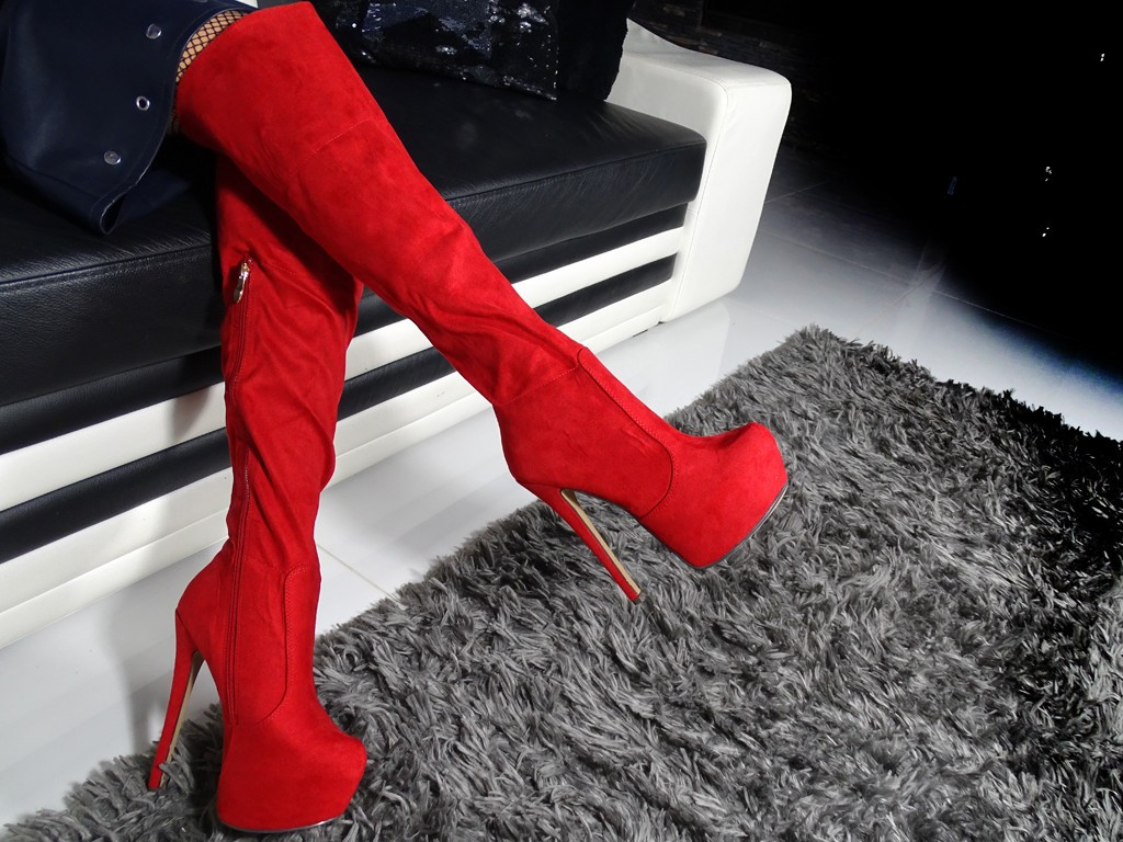 Sarkanas platformas zamšādas stiletto zābaki - 2