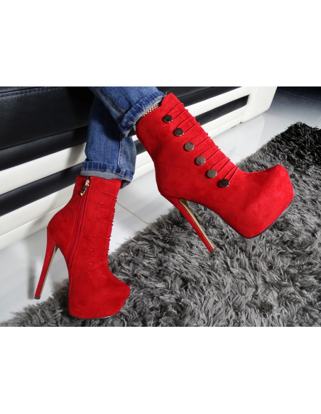 Sarkanas platformas zamšādas stiletto zābaki - 2