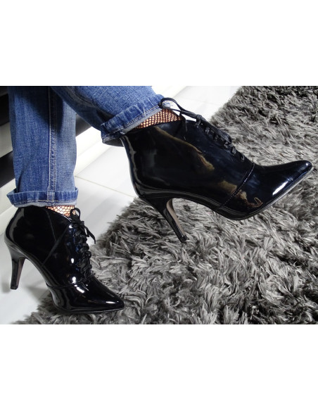 Black ladies' boots laced boots - 2