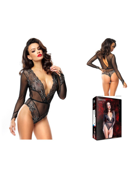 Čierne čipkované body s dlhým rukávom od AXELLE - 4