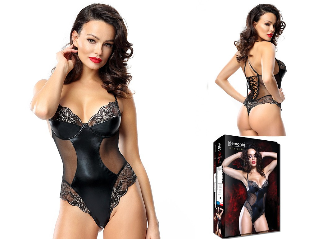 Fekete csipke body, mint a wetlook bőr - 4