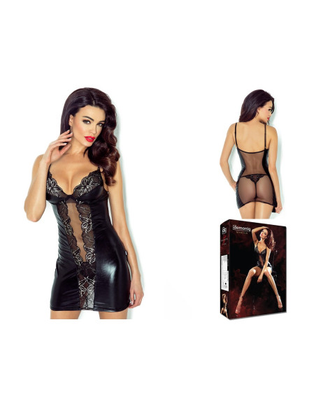Rochie neagră ca piele umedă cu dantelă - 3
