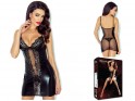 Black dress like wetlook leather with lace - 3