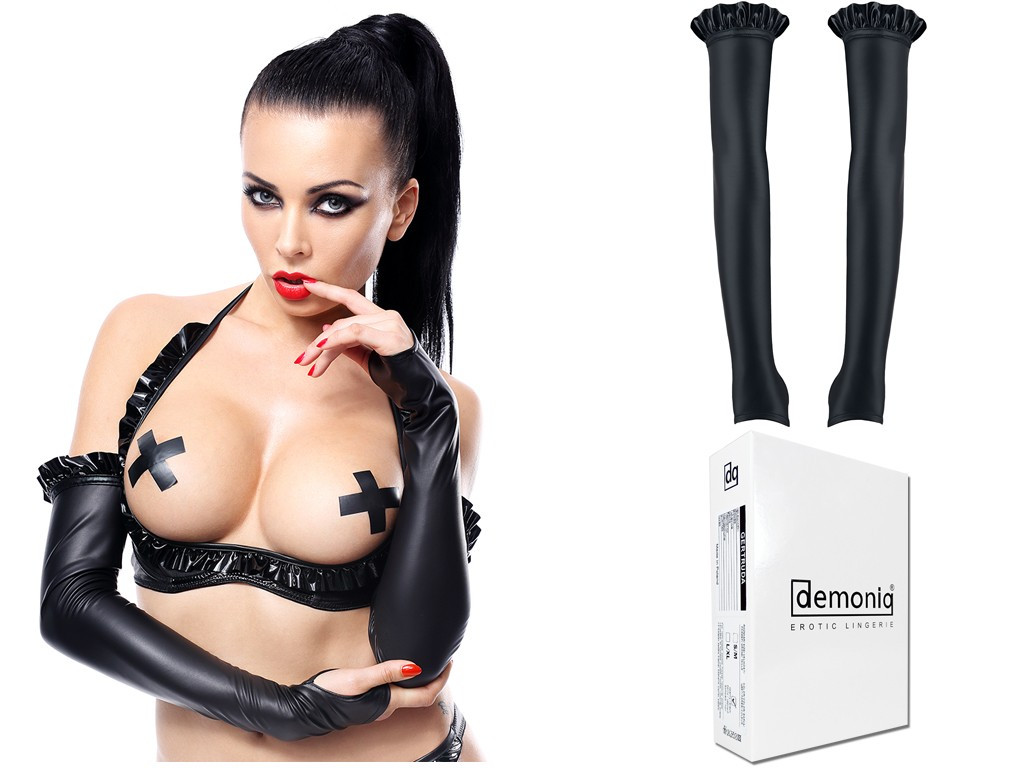 Black gloves as wetlook leather GERTRUDE - 4
