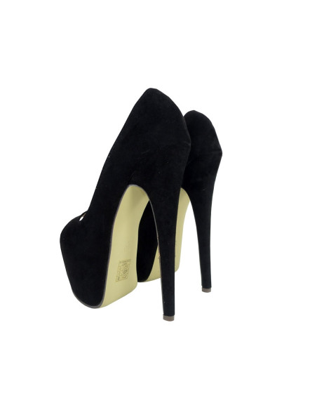 Aukšti stiletto juodos platformos zomšiniai batai - 3