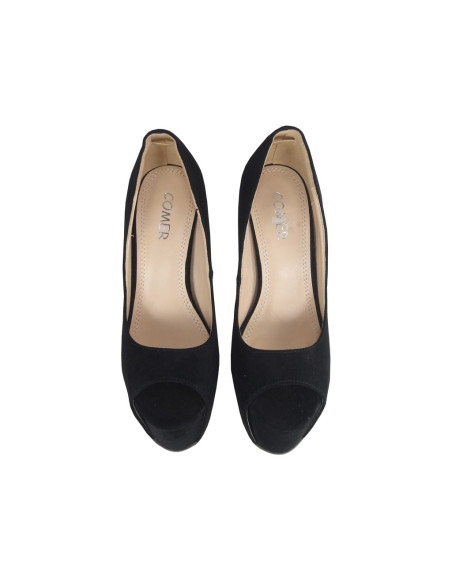 Augstas stiletto melnas zamšādas platformas kurpes - 4