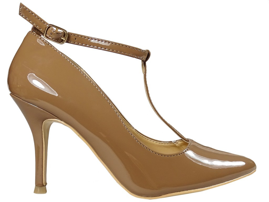 Bottines pour dames à bride de cheville beige - 1