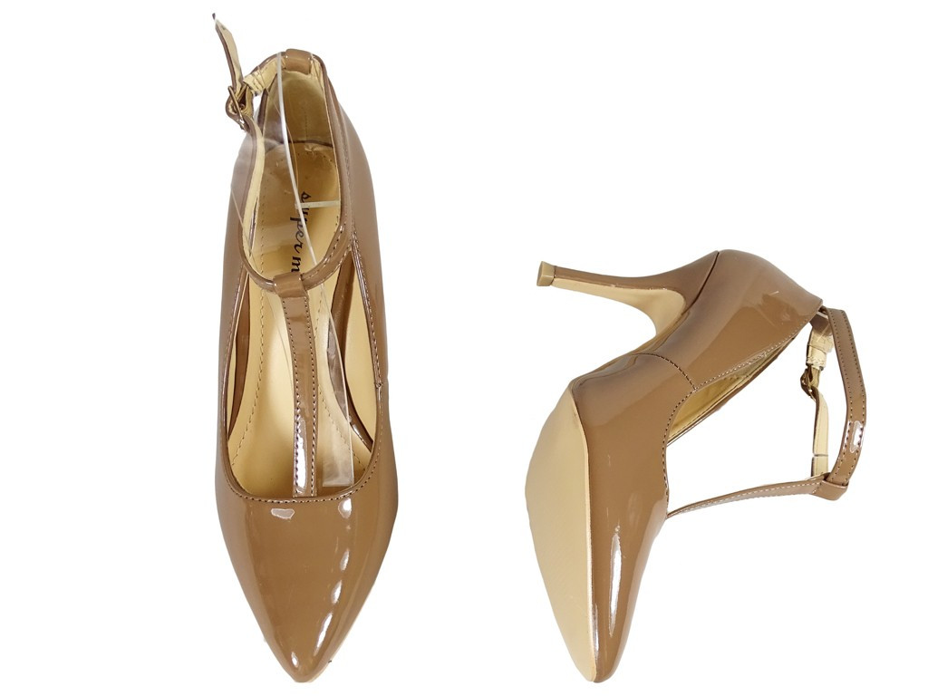 Béžové vysoké podpätky s remienkom na členkové dámske topánky - 2