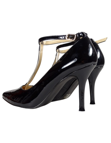 Melni stiletto papēži ar siksniņu sieviešu apavi - 4