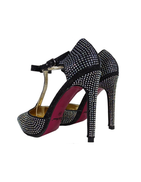 Schwarze Pumps mit Knöchelriemen und Zirkonen - 4