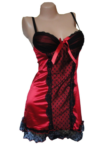 NIGHTTDRESS LACE SATIN 2 RED - 1