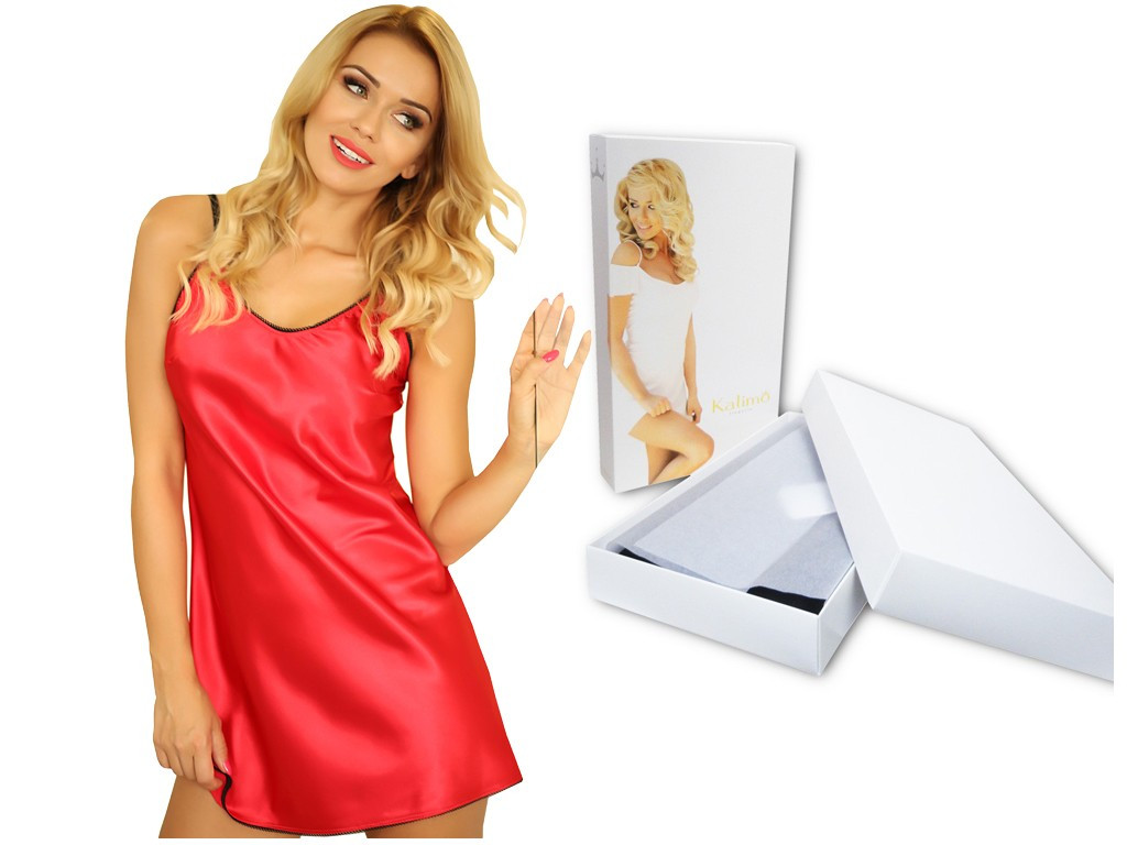 Rotes Dessous Damen-Sliphemd aus Satin - 4