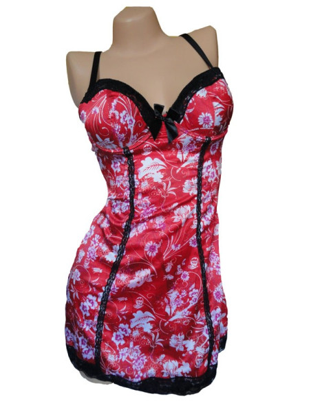 SATIN-NACHTHEMD ROTE BLUMEN - 1