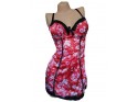 CHEMISE DE NUIT EN SATIN FLEURS ROUGES - 1