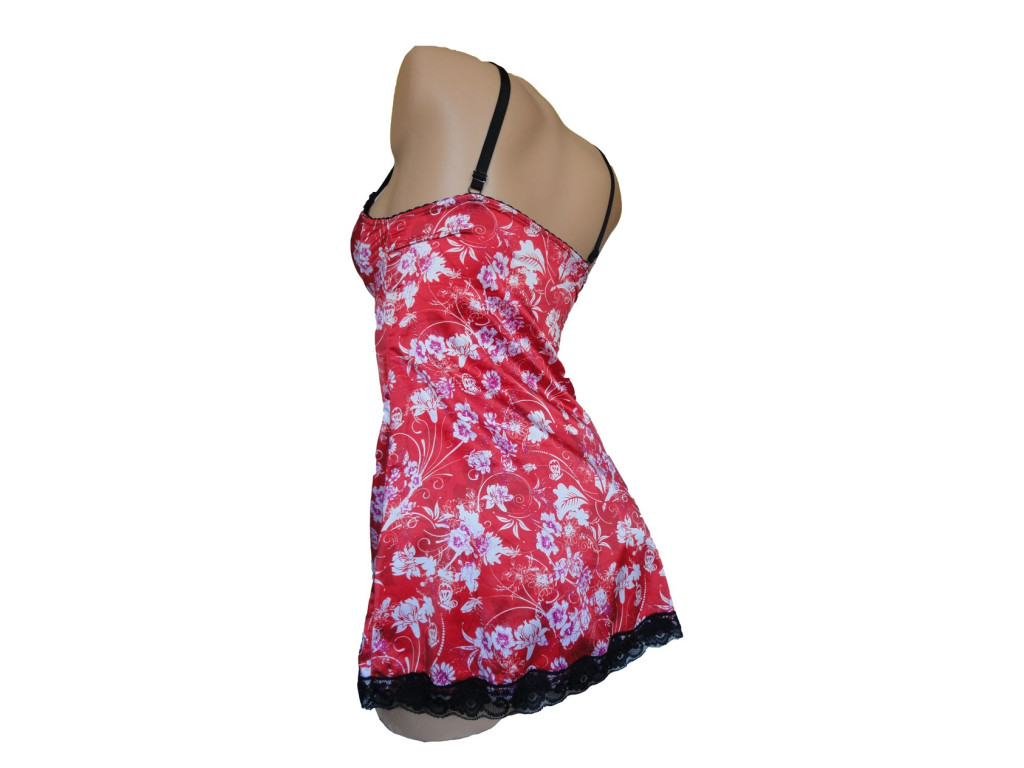 SATIN-NACHTHEMD ROTE BLUMEN - 3