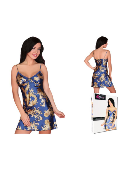 Lenjerie de corp pentru femei tricou din satin albastru și auriu - 4