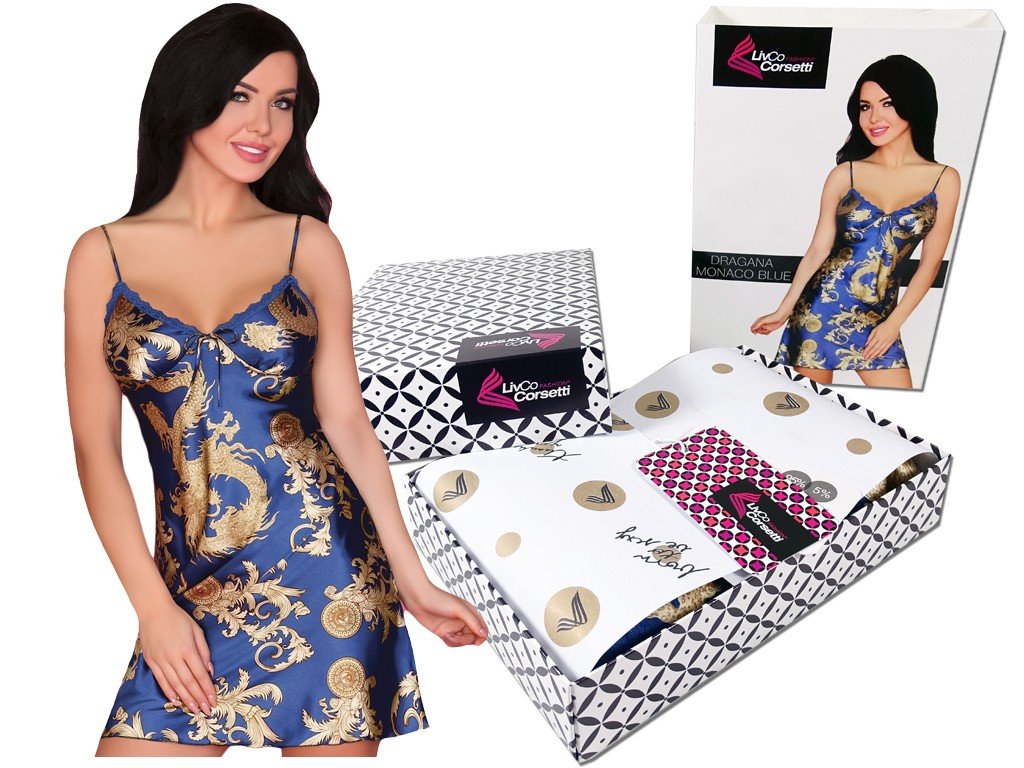 Lenjerie de corp pentru femei tricou din satin albastru și auriu - 5