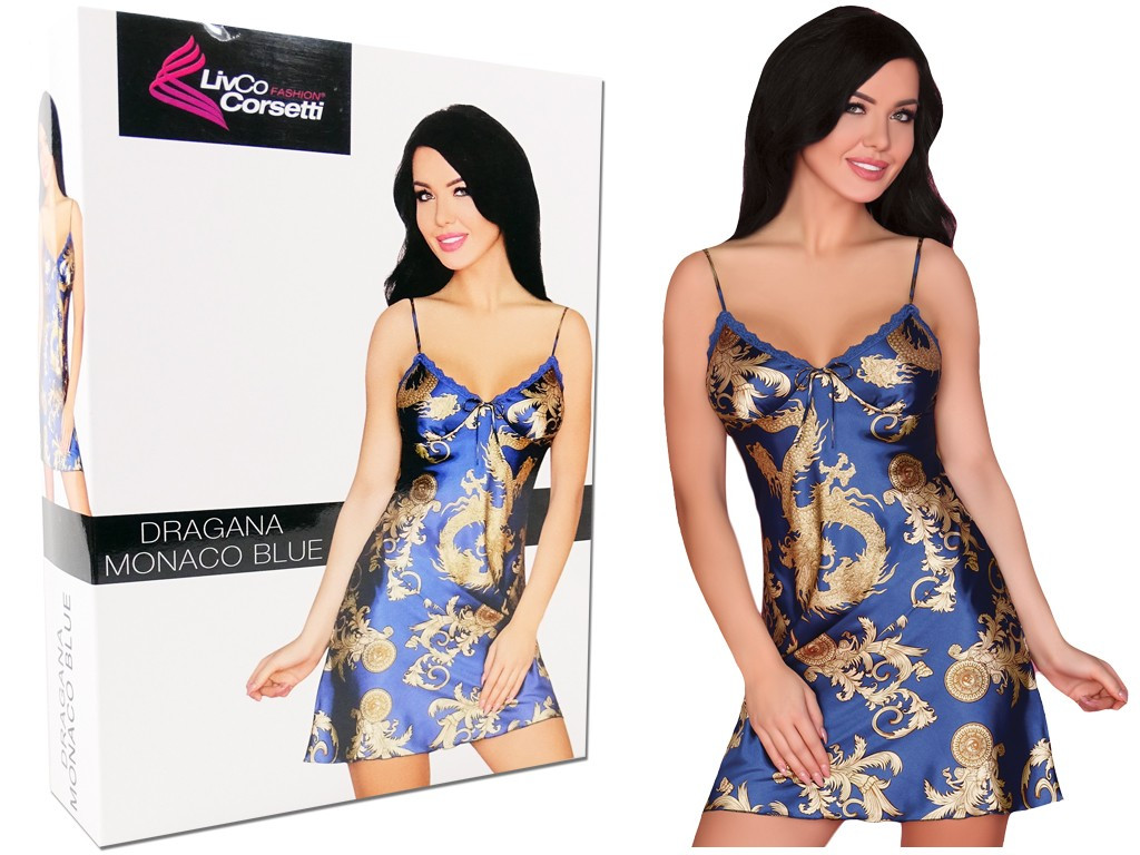 Navy blue and gold satin chemise women's underwear - 6
