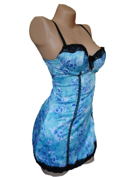 SATIN NIGHTDRESS BLUE FLOWERS - 2