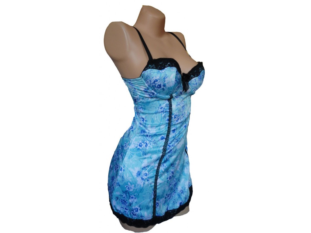 SATIN-NACHTHEMD BLAUE BLUMEN - 2