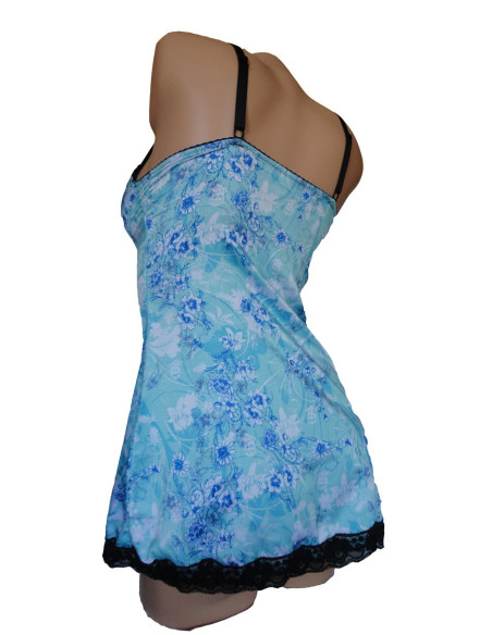 SATIN-NACHTHEMD BLAUE BLUMEN - 3