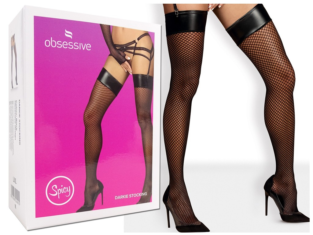 Juodos tinklinės kojinės, aptemptos kaip oda Obsessive - 3