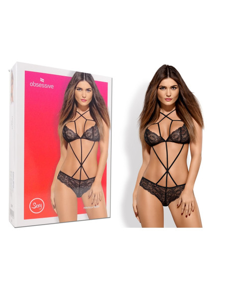 Corp negru cu curele din dantelă de la Obsessive - 3