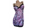 CHEMISE DE NUIT EN SATIN FLEURS VIOLETTES - 1