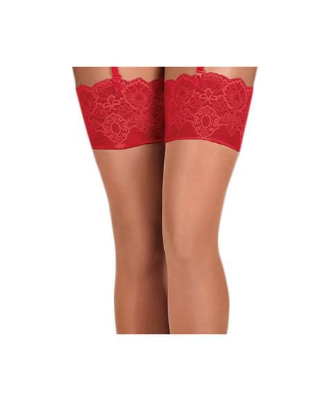 Bas charnus avec dentelle rouge à la ceinture - 4