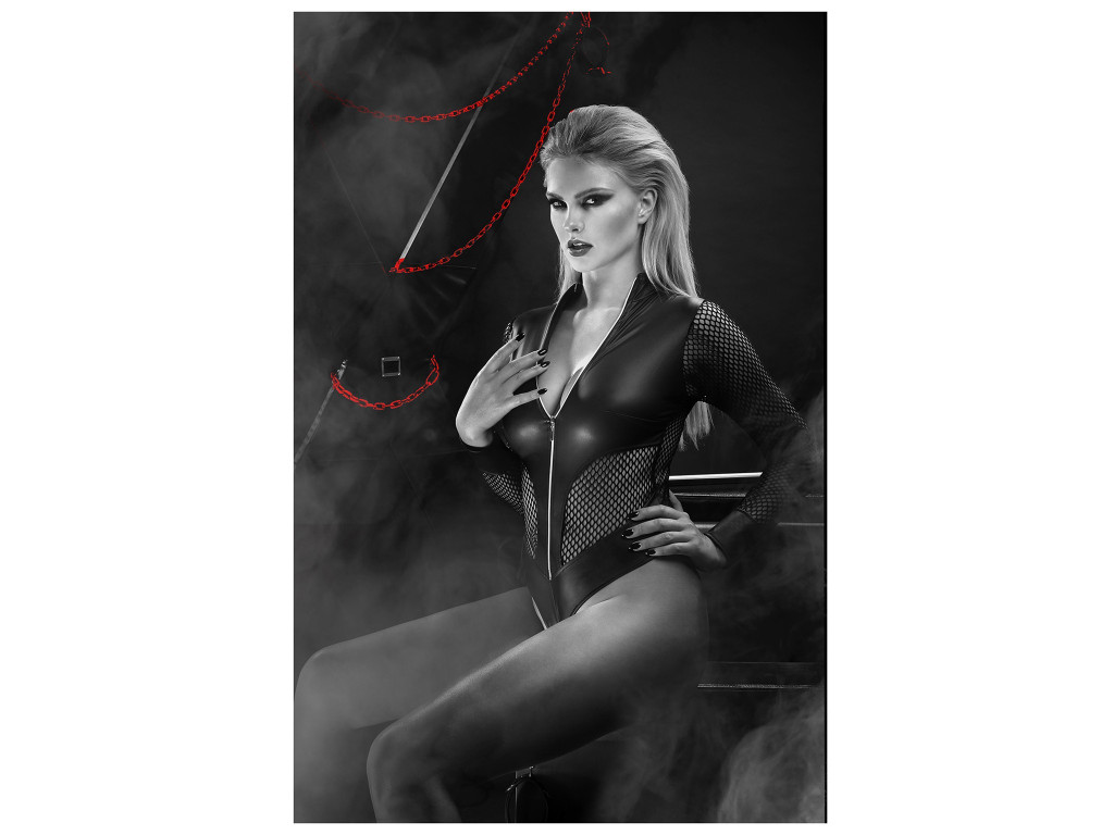 Black body with wet-look stretches like a mesh skin - 5