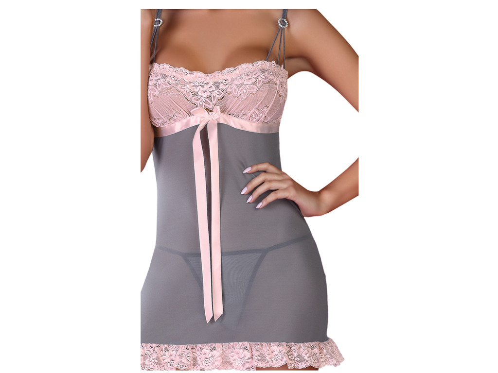 Grey pink nightdress with erotic lace - 7
