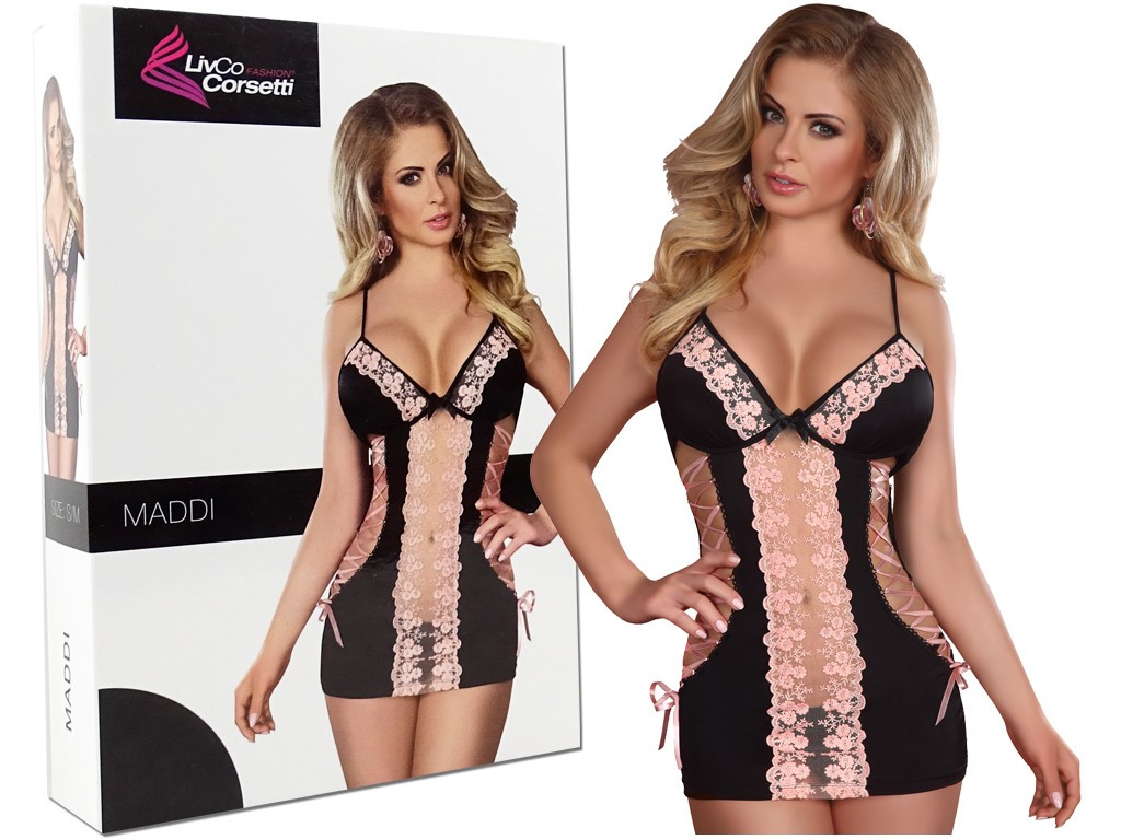 Czarno różowa sexy koszulka nocna dopasowana - 6