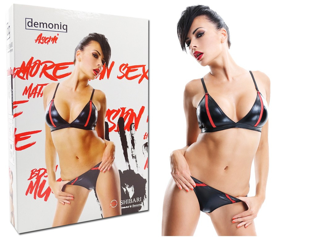 Black set of underwear and panties like wetlook leather - 3