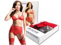 Red set of underwear high garter belt bra - 5